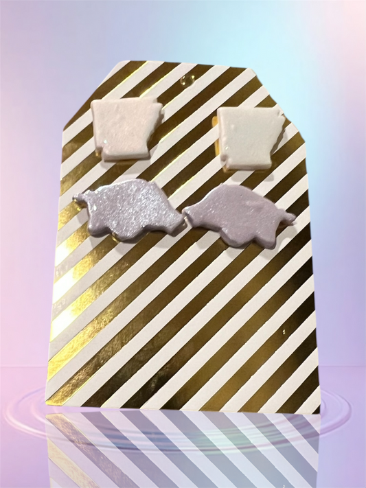 Shimmery State studs and Lilac Razorback studs