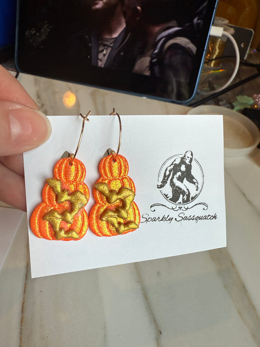 Sparkly Three Stack Pumpkins with Gold Bats