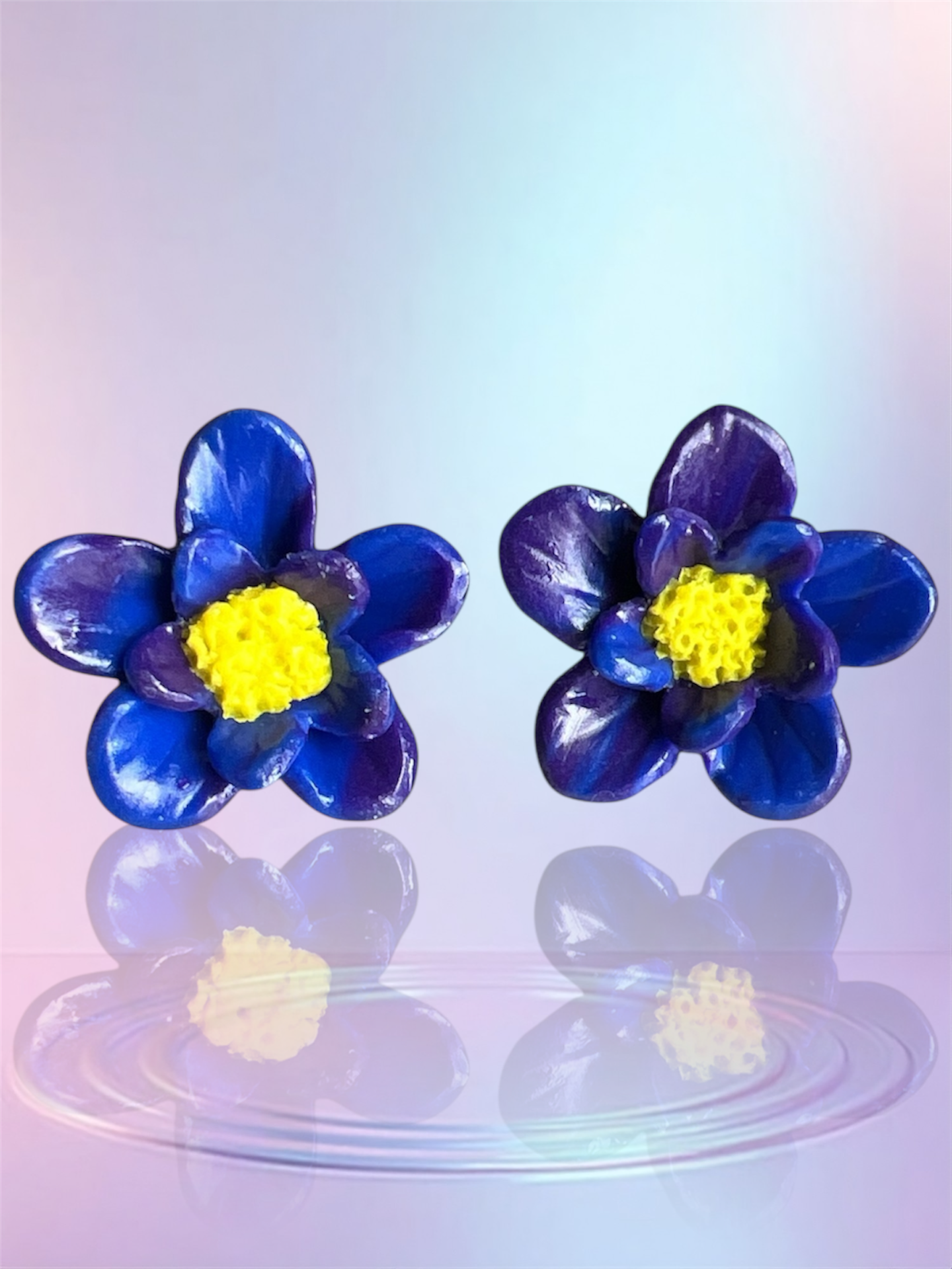 Purple and Blue Marbled Flower Studs
