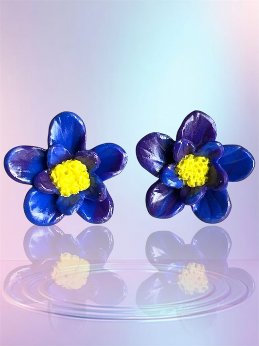 Purple and Blue Marbled Flower Studs
