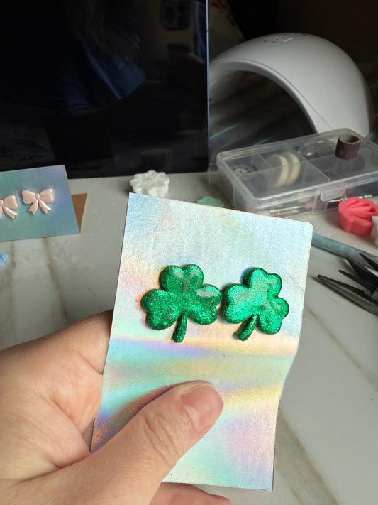 Green Glittery Shamrock Studs
