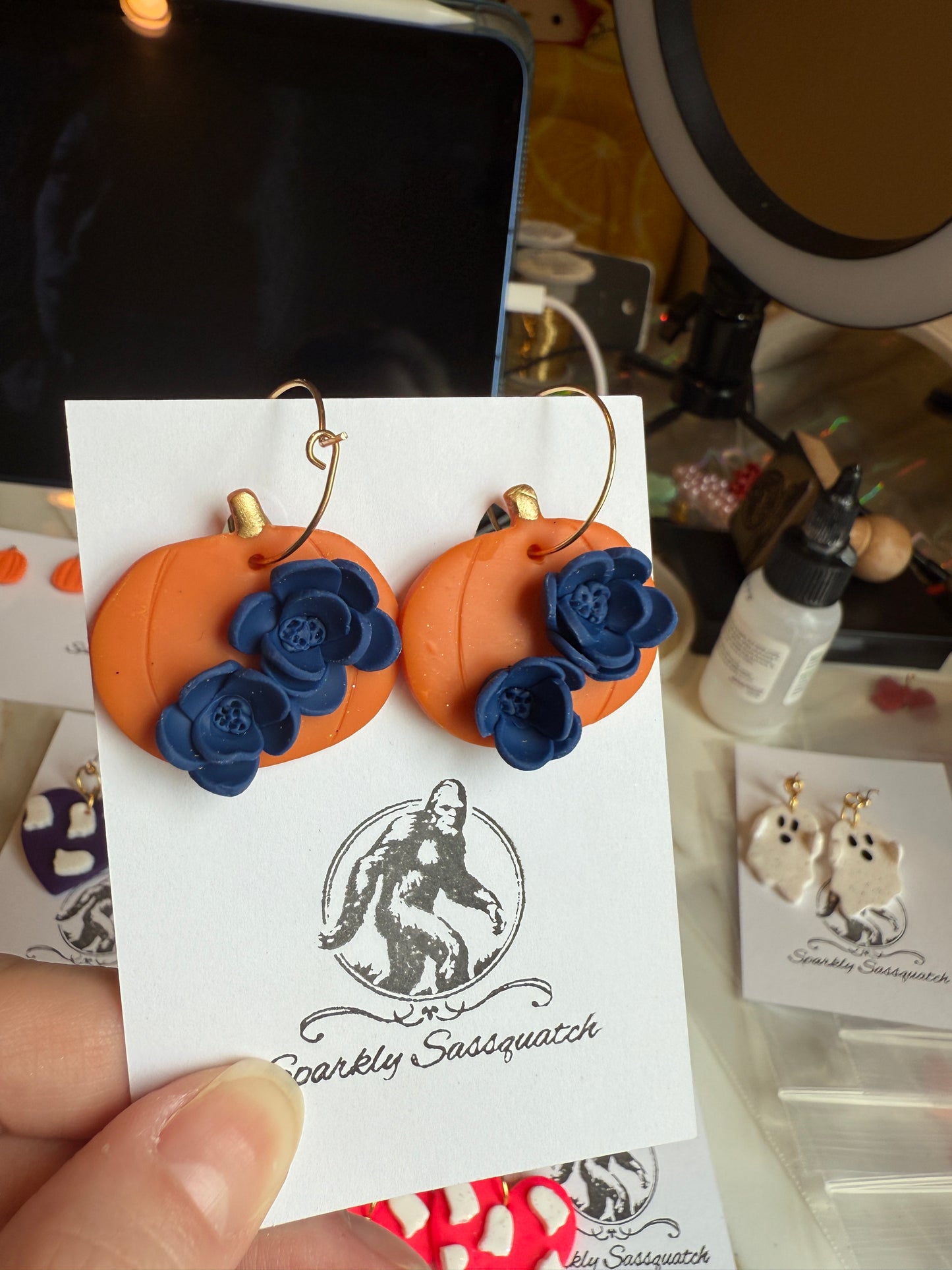 Pumpkin Dangle with Blue Flowers