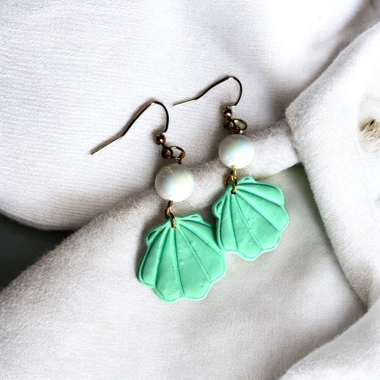 Sea Foam Green Pearl and Shell Dangle