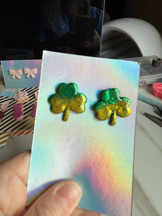 Gold and Green Shamrock Stud