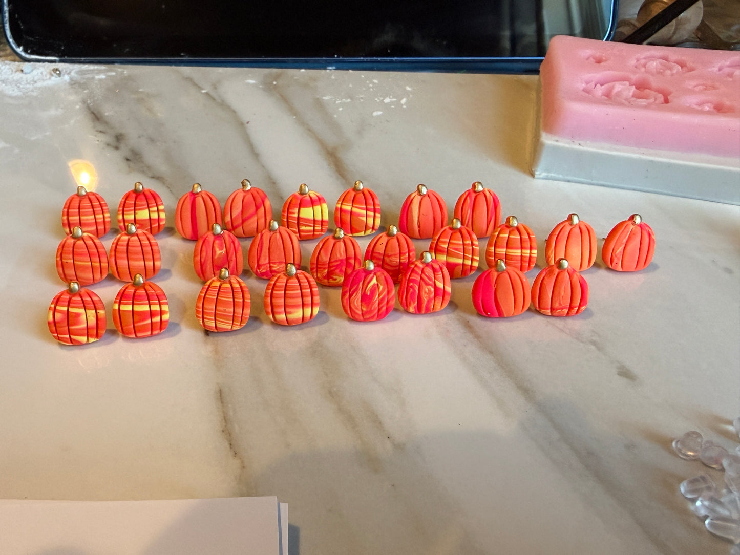 Pink, Orange and Yellow Marble Pumpkin Studs